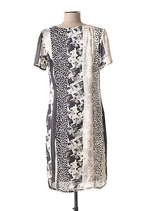 Robe mi-longue imprimé fantaisie manches courtes gris GUY DUBOUIS femme