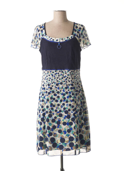 Robe mi-longue tissage crêpe manches courtes bleu FRANCE RIVOIRE femme