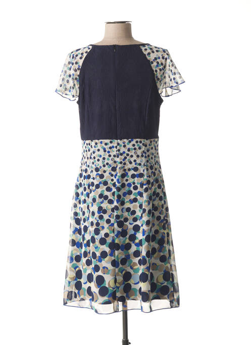 Robe mi-longue tissage crêpe manches courtes bleu FRANCE RIVOIRE femme