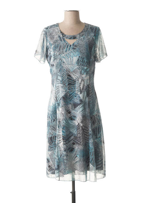 Robe mi-longue imprimé fantaisie manches courtes bleu FRANCE RIVOIRE femme