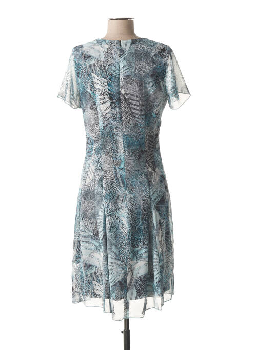 Robe mi-longue imprimé fantaisie manches courtes bleu FRANCE RIVOIRE femme
