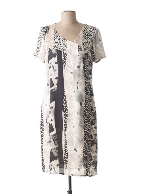 Robe mi-longue imprimé fantaisie manches courtes gris GUY DUBOUIS femme