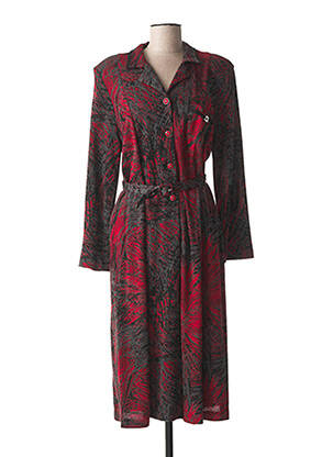 Robe mi-longue imprimé fantaisie manches longues rouge FRANCE RIVOIRE femme