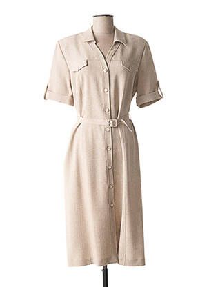 Robe mi-longue manches courtes manches courtes beige FRANCE RIVOIRE femme