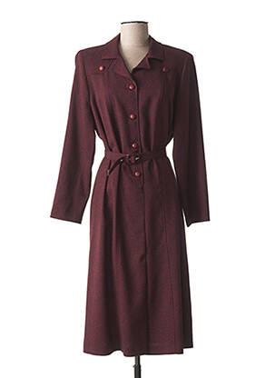 Robe mi-longue imprimé fantaisie manches longues rouge FRANCE RIVOIRE femme