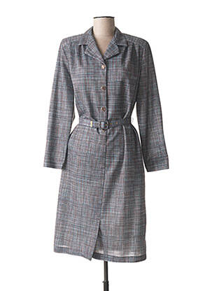 Robe mi-longue imprimé fantaisie manches longues bleu GUY DUBOUIS femme