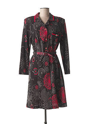 Robe mi-longue imprimé fantaisie manches longues rouge GUY DUBOUIS femme