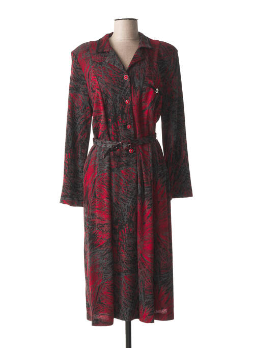 Robe mi-longue imprimé fantaisie manches longues rouge FRANCE RIVOIRE femme