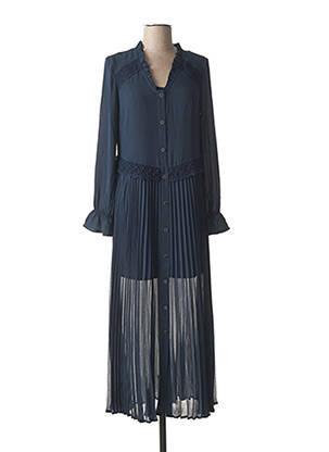 Robe longue tissage crêpe manches longues bleu I.CODE (By IKKS) femme