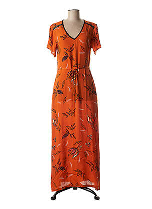 Robe mi-longue imprimé fleurs manches courtes orange LOLA ESPELETA femme