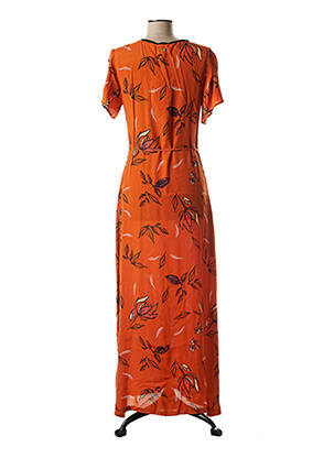Robe mi-longue imprimé fleurs manches courtes orange LOLA ESPELETA femme