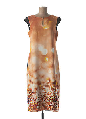 Robe mi-longue imprimé fantaisie manches courtes jaune QUATTRO femme