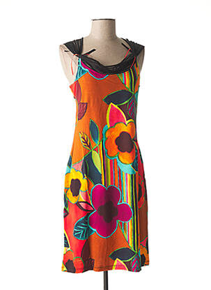 Robe mi-longue imprimé fleurs sans manche orange LO! LES FILLES femme