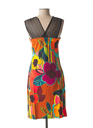 Robe mi-longue imprimé fleurs sans manche orange LO! LES FILLES femme