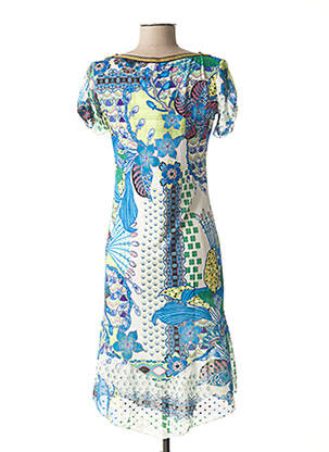 Robe mi-longue tissage crêpe manches courtes bleu LO! LES FILLES femme