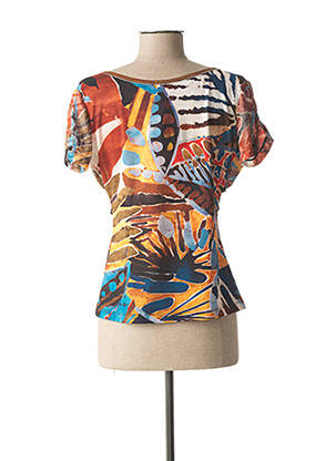 Top tissage crêpe manches courtes marron LO! LES FILLES femme