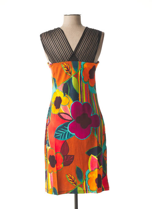 Robe mi-longue imprimé fleurs sans manche orange LO! LES FILLES femme