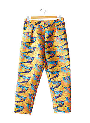 Pantalon 7/8 fermeture zippée sous rabat avec crochet taille normale jaune GLAMOROUS femme