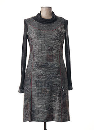 Robe mi-longue imprimé fantaisie manches longues gris CHATELET femme