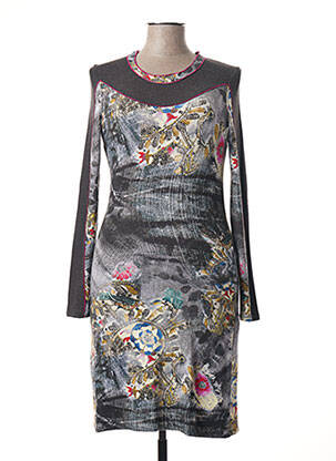 Robe mi-longue imprimé fantaisie manches longues gris CHATELET femme
