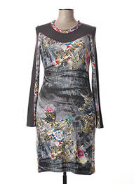 Robe mi-longue imprimé fantaisie manches longues gris CHATELET femme