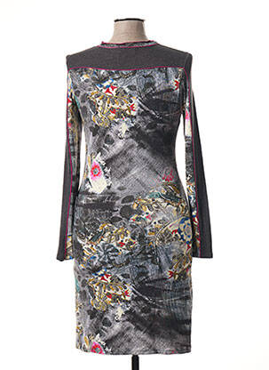 Robe mi-longue imprimé fantaisie manches longues gris CHATELET femme