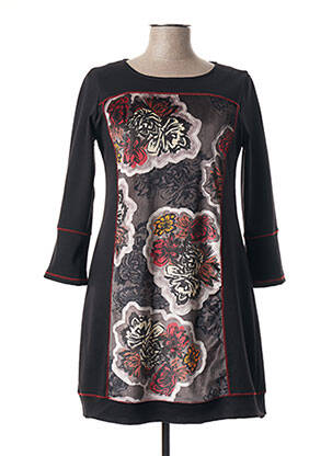 Robe mi-longue imprimé fleurs manches longues noir CHATELET femme