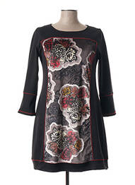 Robe mi-longue imprimé fleurs manches longues noir CHATELET femme