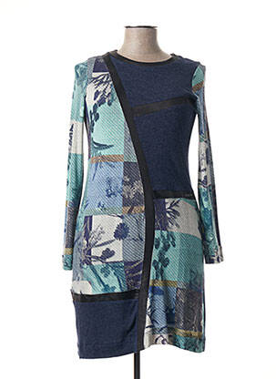Robe mi-longue imprimé fantaisie manches longues bleu CHATELET femme