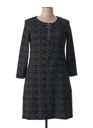Robe mi-longue imprimé fantaisie manches longues noir CHATELET femme