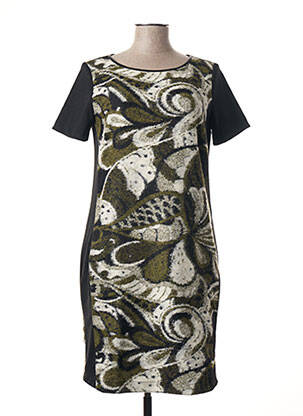 Robe mi-longue imprimé fantaisie manches courtes vert LA FEE MARABOUTEE femme