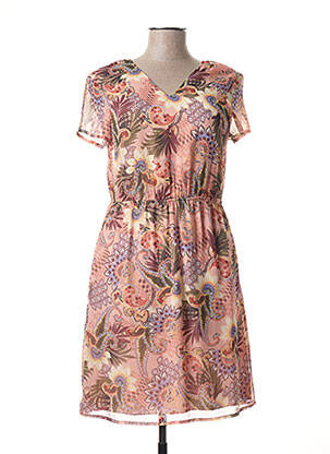 Robe mi-longue coupe fluide manches courtes orange LA FEE MARABOUTEE femme