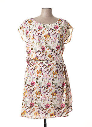 Robe mi-longue imprimé fleurs manches courtes beige SMASHED LEMON femme