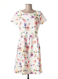 Robe mi-longue imprimé fleurs manches courtes blanc SMASHED LEMON femme