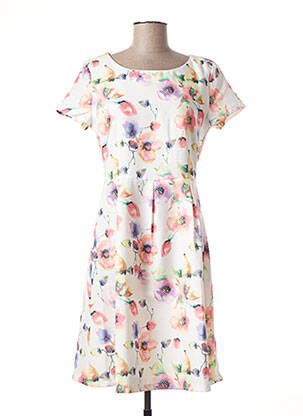 Robe mi-longue imprimé fleurs manches courtes blanc SMASHED LEMON femme