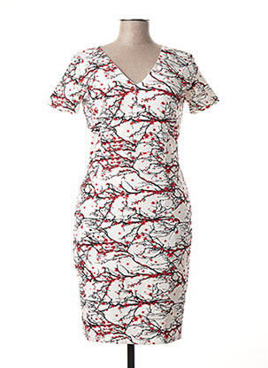 Robe mi-longue imprimé fantaisie manches courtes blanc SMASHED LEMON femme