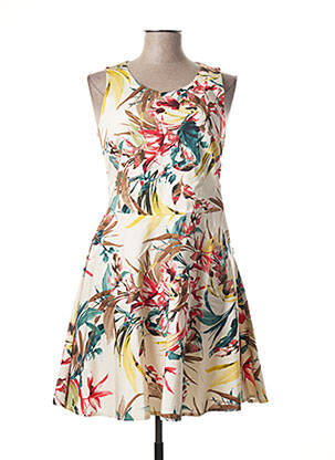 Robe mi-longue imprimé fleurs sans manche blanc LA FEE MARABOUTEE femme