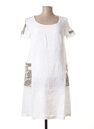 Robe mi-longue manches courtes manches courtes blanc NINATI femme