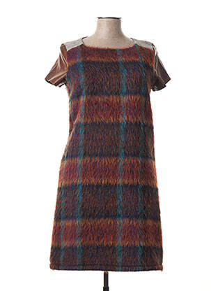 Robe mi-longue manches courtes manches courtes marron POUSSIERE D'ETOLE femme