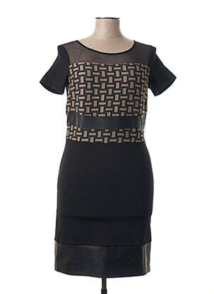 Robe mi-longue fermeture zippée au dos noir POUSSIERE D'ETOLE femme
