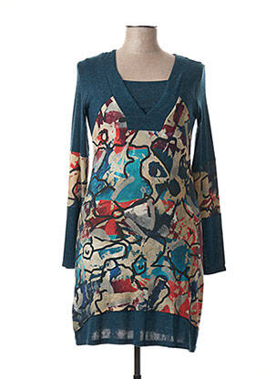 Robe mi-longue imprimé fantaisie manches longues bleu CHATELET femme