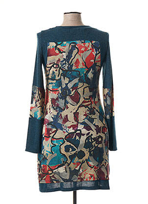 Robe mi-longue imprimé fantaisie manches longues bleu CHATELET femme