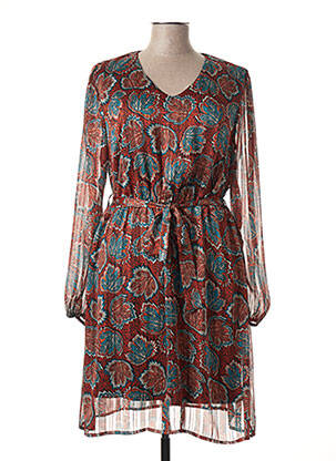 Robe mi-longue coupe fluide manches longues marron SIGNE NATURE femme