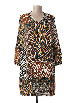 Robe mi-longue coupe fluide manches 3/4 marron SIGNE NATURE femme