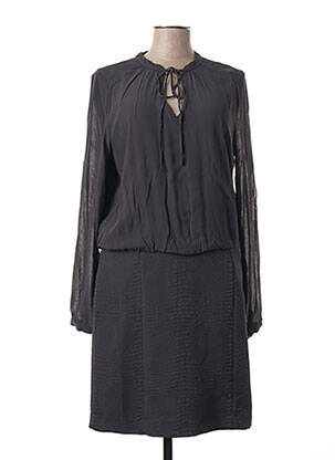 Robe mi-longue tissage crêpe manches longues gris SANDWICH femme