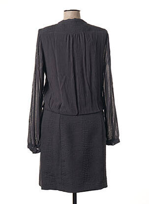 Robe mi-longue tissage crêpe manches longues gris SANDWICH femme