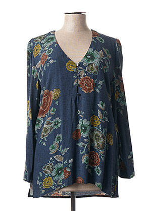 Blouse imprimé fleurs manches longues bleu NATHALIE CHAIZE femme