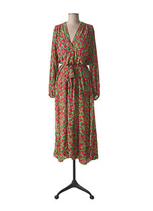 Robe mi-longue imprimé fleurs manches longues vert GOLD SILVER femme