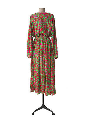 Robe mi-longue imprimé fleurs manches longues vert GOLD SILVER femme