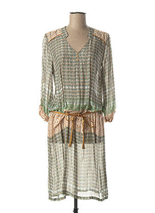 Robe mi-longue coupe fluide manches longues vert TERRE DE FÉES femme